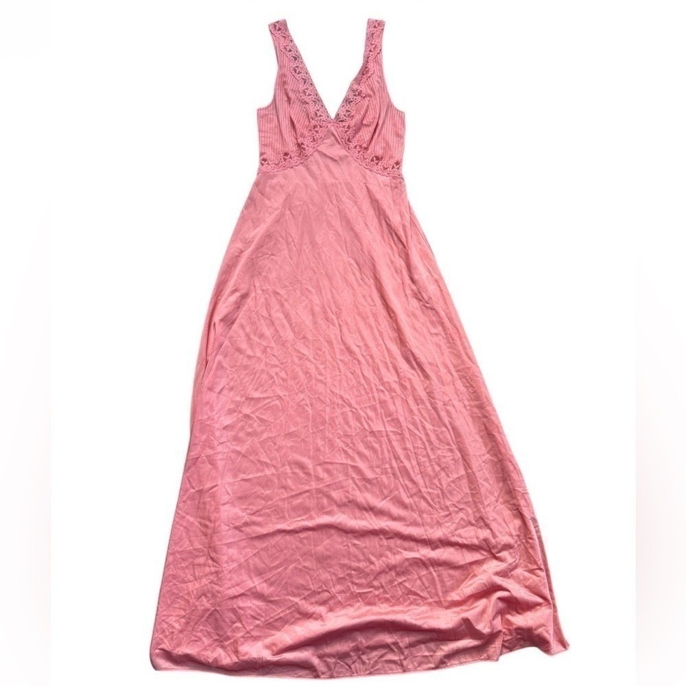 Vintage Made in USA Henson Kickernick Lace Trim Nightgown Slip Dress m Pink XS/S